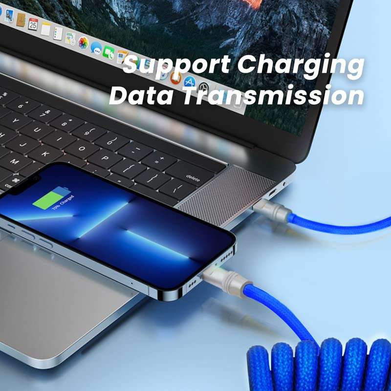 GentsStride Curly Chubby - Retractable Fast Charging Cable Durable USB A to Type C Charger Cord Port Connector for Phones, Tablets and More, Black+Black, Type-C to Type-C, 1.3FT-2.3FT 5