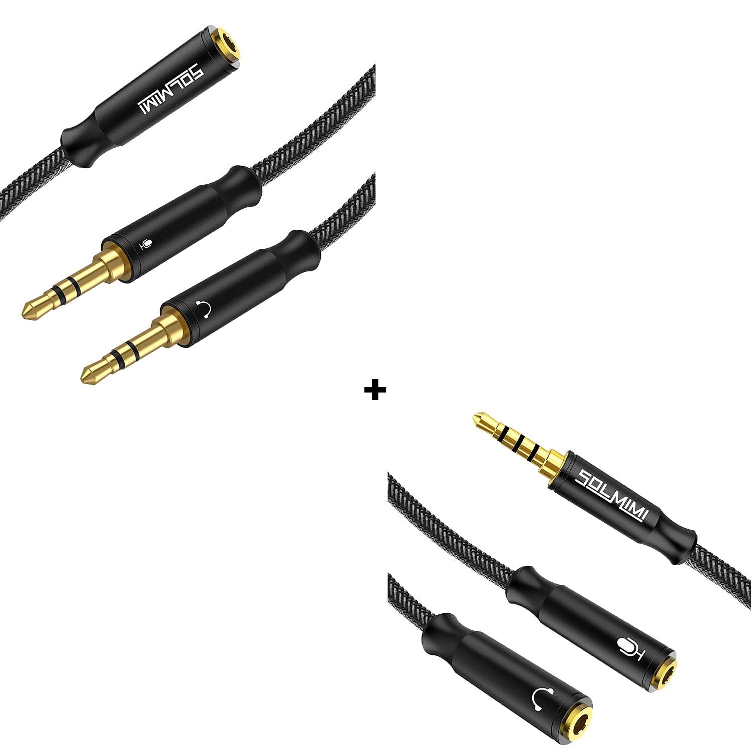 Bundle SOLMIMI Headset Splitter Cable with Crystal-Nylon Braid Headset Splitter Adapter 1FT 1