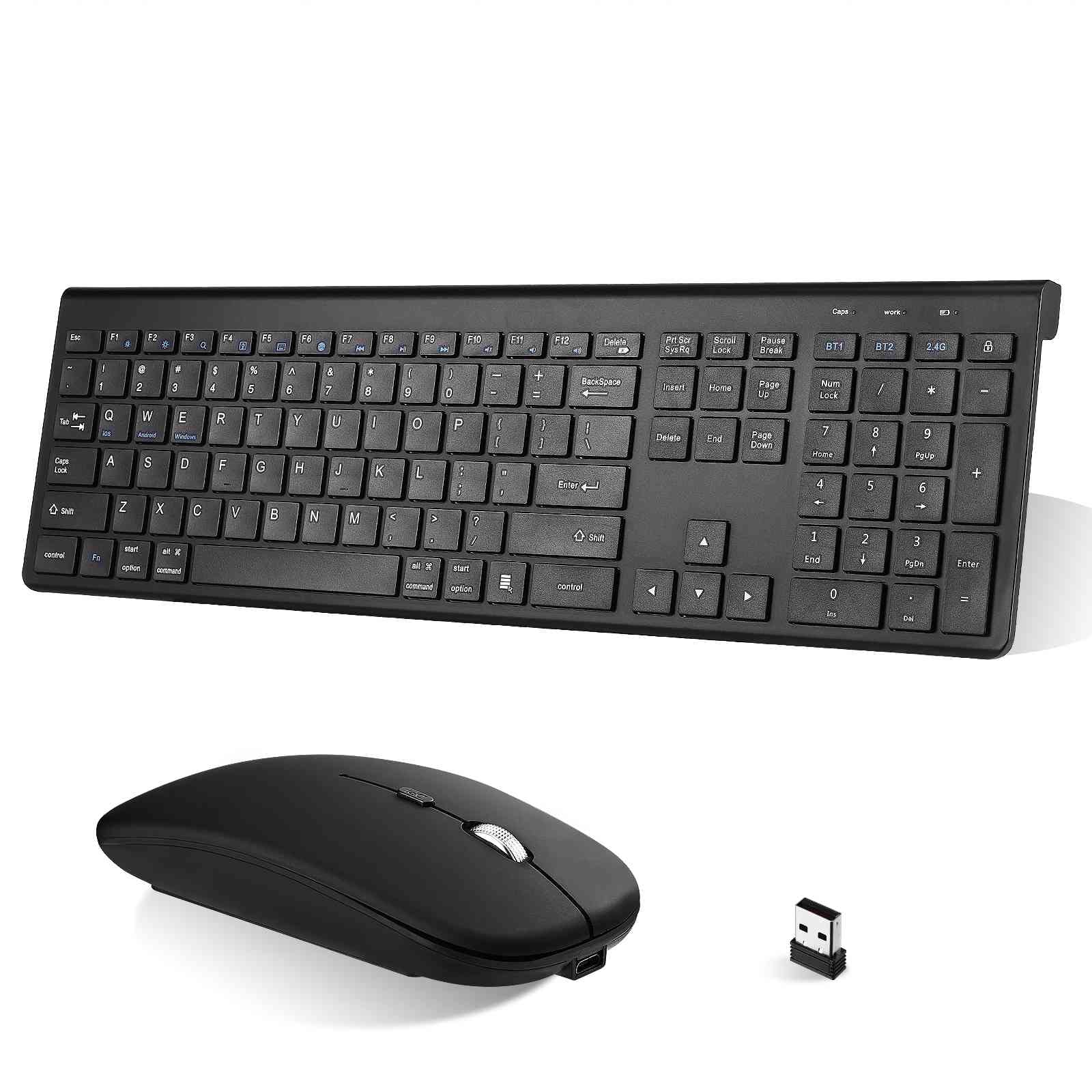 UrbanX Plug and Play Compact Rechargeable Wireless Bluetooth Full Size Keyboard and Mouse Combo for iPad Pro 12.9 (2022) Supports Windows, macOS, iPadOS, Android, PC, Mac, Laptop, Tablet -Black