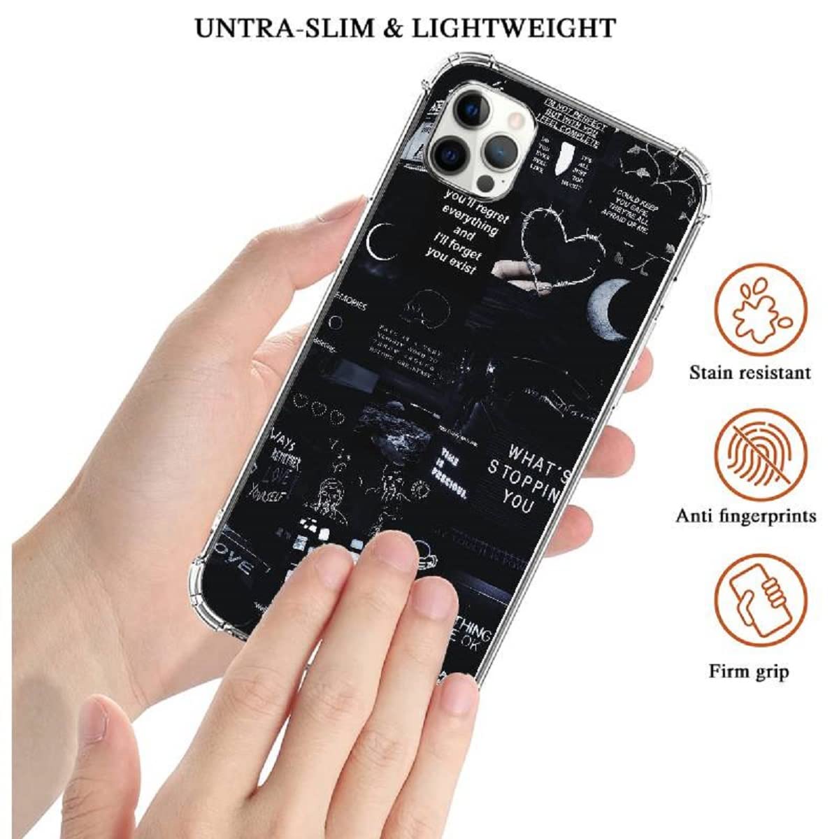 coll helotk Black Aesthetic Collage Case Compatible with iPhone 12 Pro Max,Black Aesthetic Collage Pattern Slim Shockproof TPU Bumper Anti-Scratch Protective Cover Case for iPhone 12 Pro Max 2