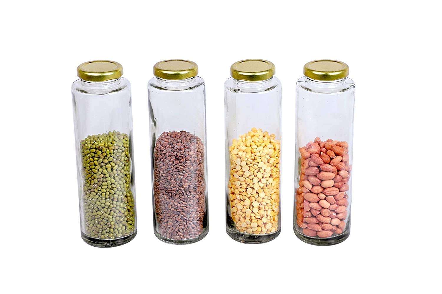 ARUZEN 500 ML Big Bamboo Clear Long Glass Jars Pickle Cereal Spice Grocery Grain Storage Jars [Pack of 6] 4