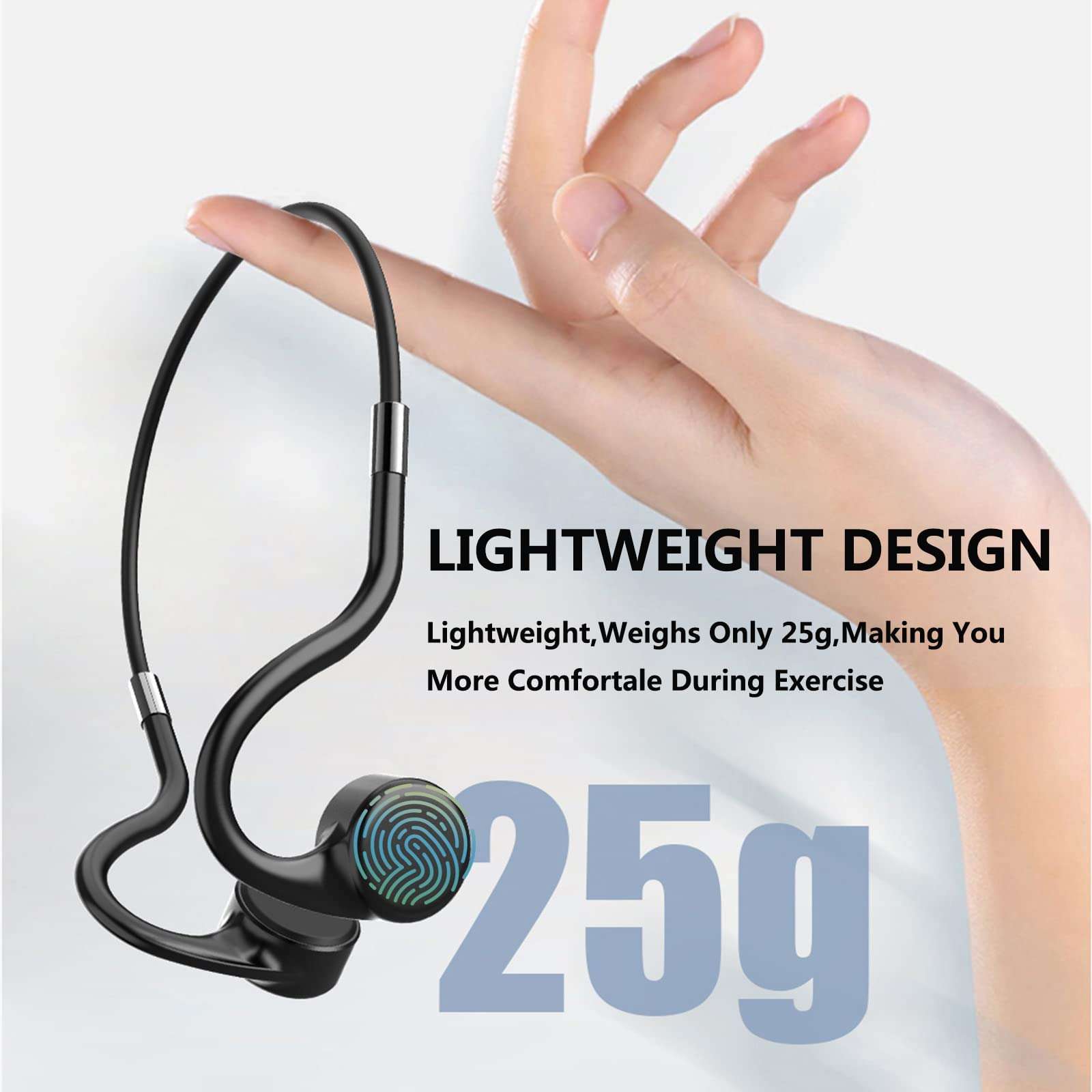 Mp3 Player Bone Conduction Headphones Waterproof for Swimming Open Ear Wireless Sport Earphones IPX8 Built-in 8GB Memory for Running Diving Water Gym Spa (Black-Touch Control) 3