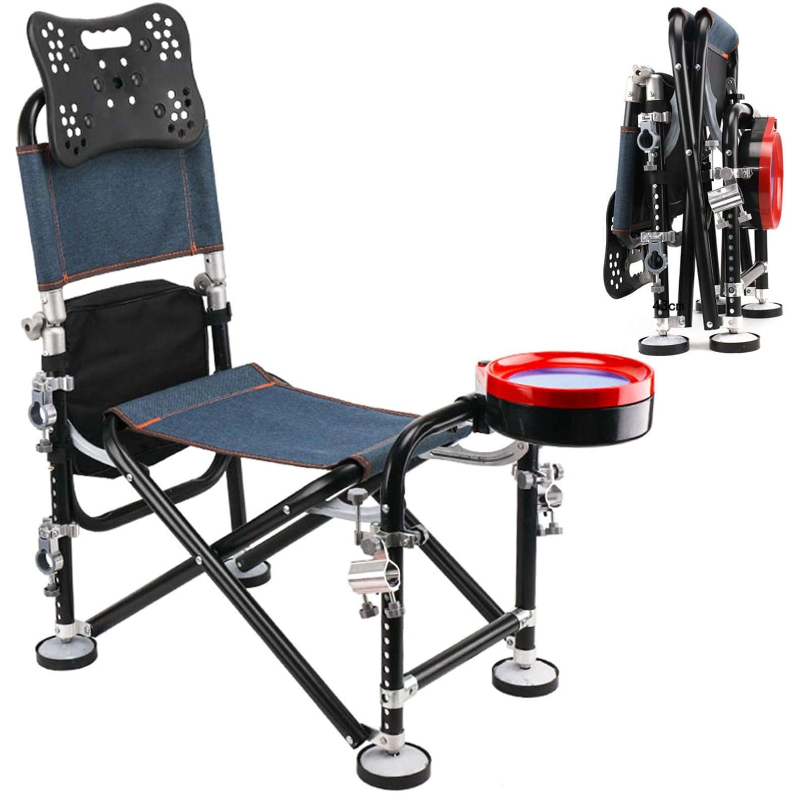 Tuelaly Portable Folding Fishing Chair with Rod Holder, Adjustment Fishing Chair with Backrest,Heavy Duty Camping Chair for Fishing Camping or Leisure,Support 300 LBS Black 1