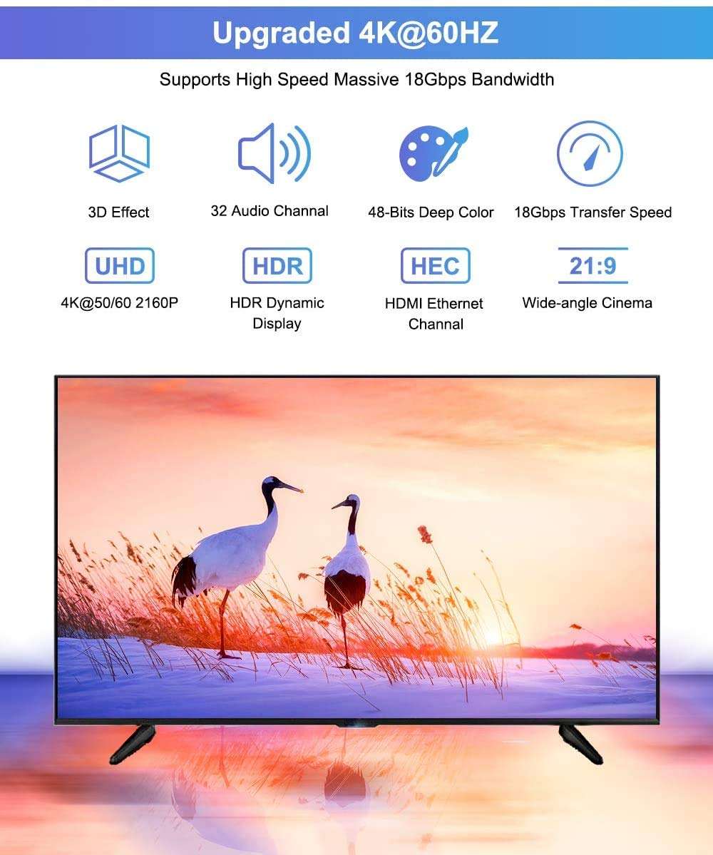 Upgrade 4K@60HZ HDMI Cable 6.6FT,WLEAD 18Gbps High Speed HDMI 2.0 Braided Cord-Supports (4K 60Hz HDR,Video 4K 2160p 1080p HDCP 2.2 ARC-Compatible with Ethernet Monitor PS4/3 UHD TV,Blu-ray,Netflix 3