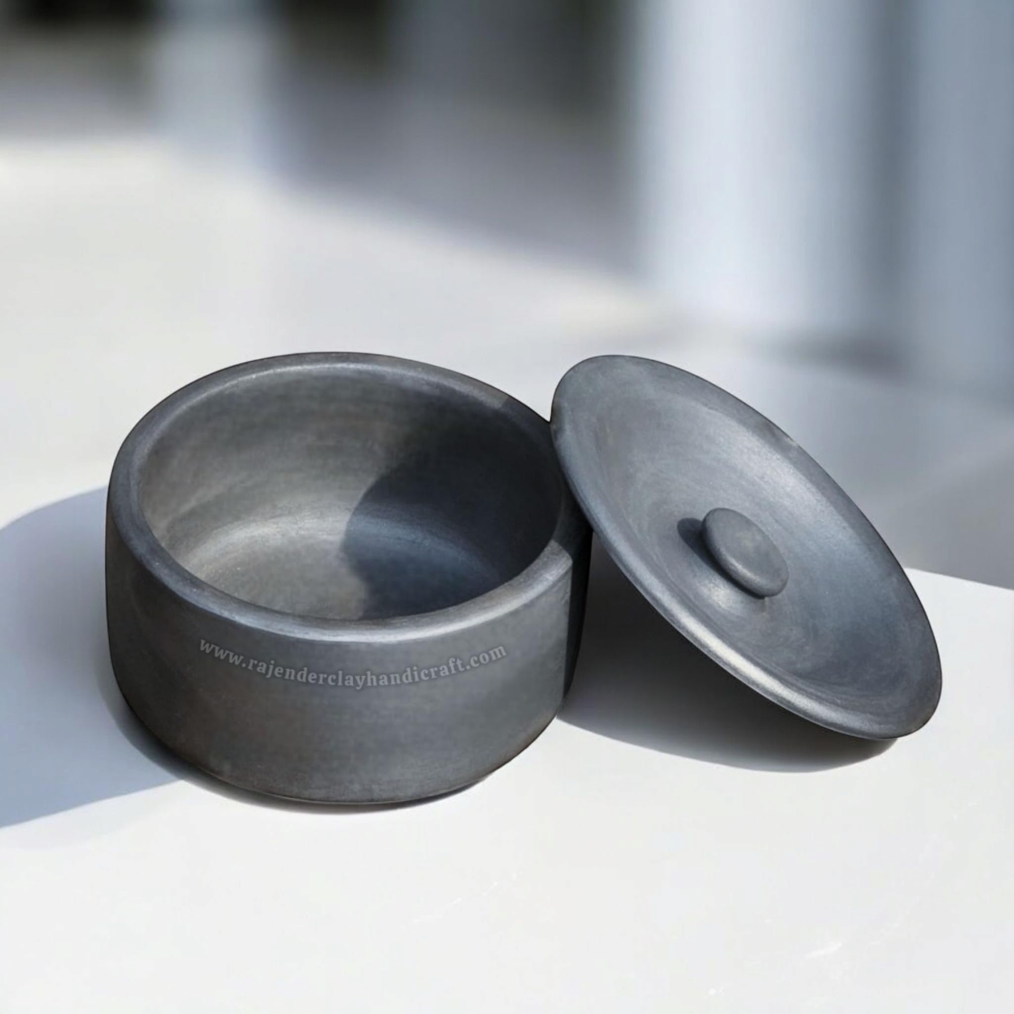 Handmade Black Mitti Flat Curd Pot 2 Liter | Natural Clay Dahi Handi for Thick & Healthy Curd | Eco-Friendly, Non-Toxic Earthenware | Traditional Pot for Fermentation & Yogurt Making 1