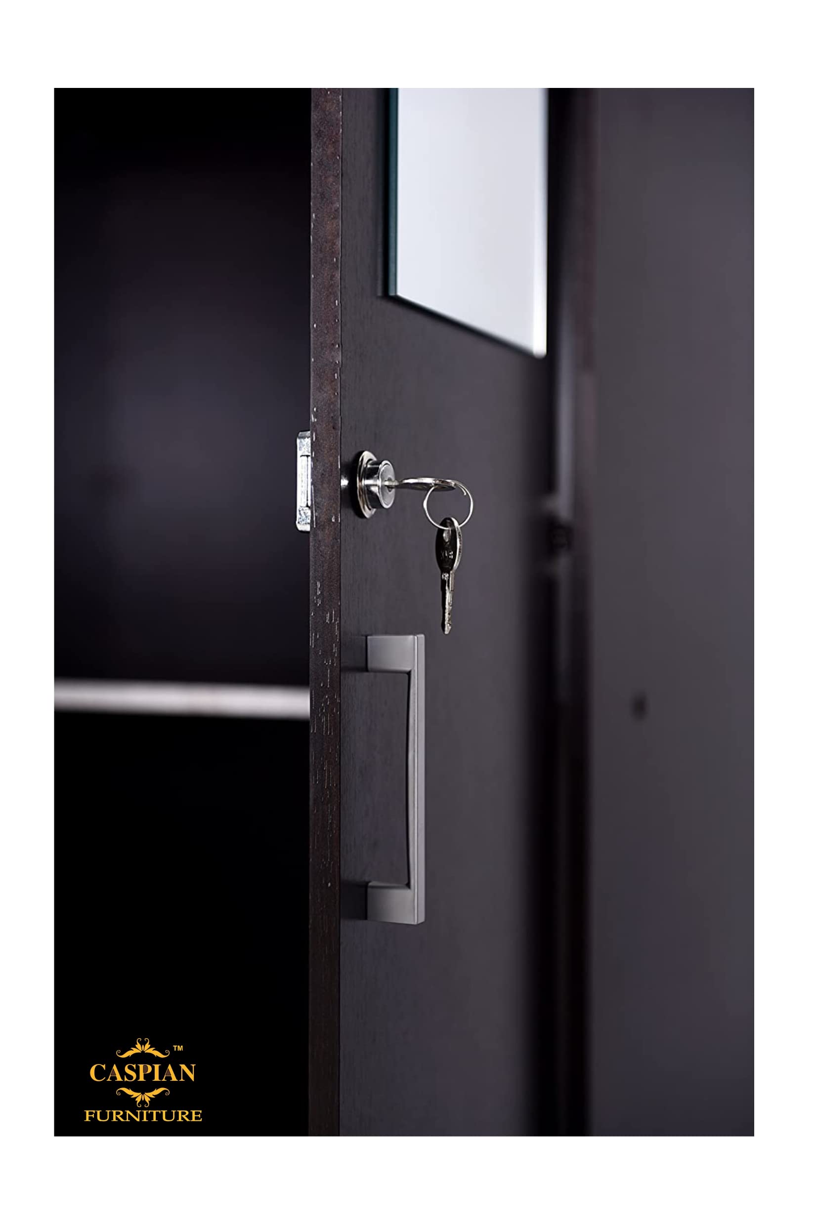 CASPIAN Furniture Black Wenge 2 Door Wardrobe with 4 Shelves, Mirror and Hanging Space for Clothes | Wardrobe for Bedroom/Clothes Organizer | Size 75 x 24 x 17 inches 5