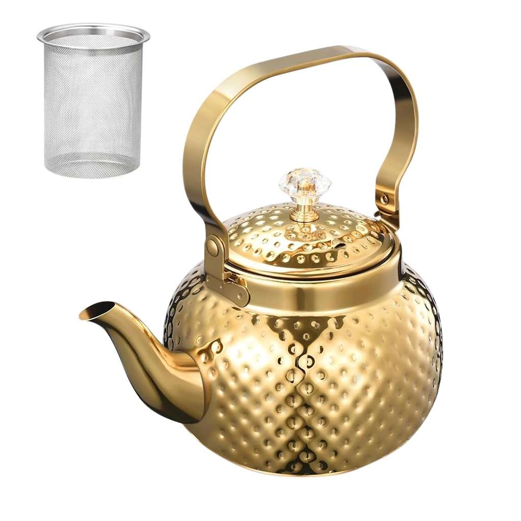 Supvox® 1.2L Stainless Steel Teapot Pot Kettle, Luxury Golden Water Kettle with Infuser, Universal Water Kettlefor Coffee and Tea Enthusiasts, Tea Kettle for Gas Stove and Induction (Golden) 1