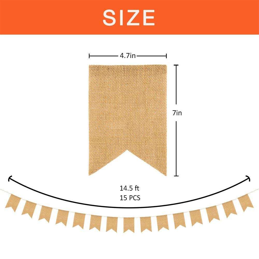 ThxToms DIY Burlap Banner, Hand Painted Decoration for Wedding, Birthday and Kids Party, 15pcs, 14.5ft 3