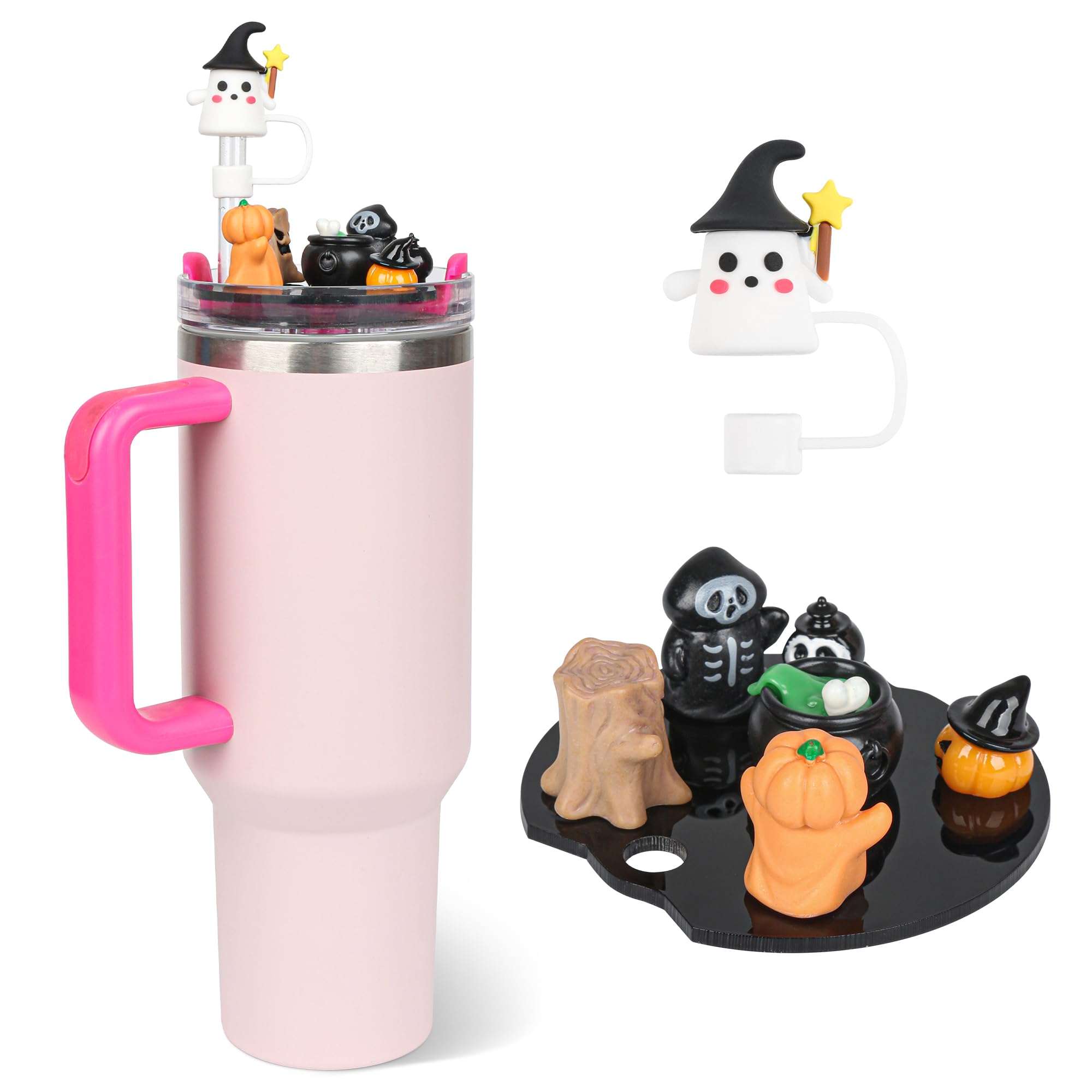 ZUZYEISS Accessories Compatible with Stanley Cup Lid, Fit for 40 oz Lid Charms Decor, Halloween Silicone Straw Topper Cover Cap, Cute Charms for 30&40 Oz Tumbler with Handle 1