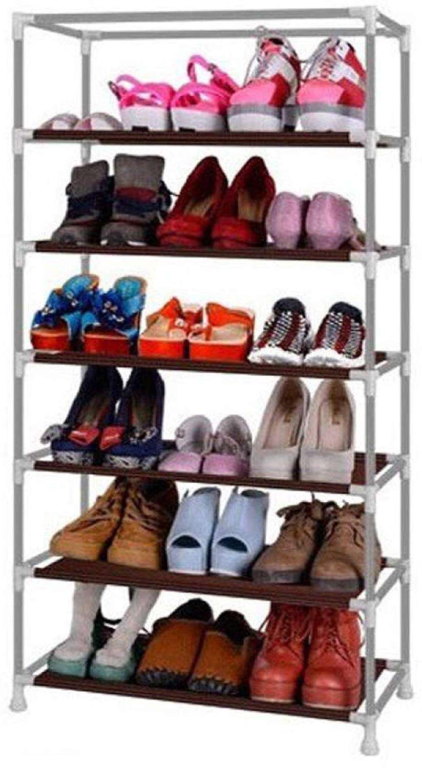 AYSIS Multipurpose Portable Folding Shoes Rack 6 Tiers Multi-Purpose Shoe Storage Organizer Cabinet Tower with Iron and Nonwoven Fabric with Zippered Dustproof Cover (6_Grey)(Shoes Rack for Home) 2