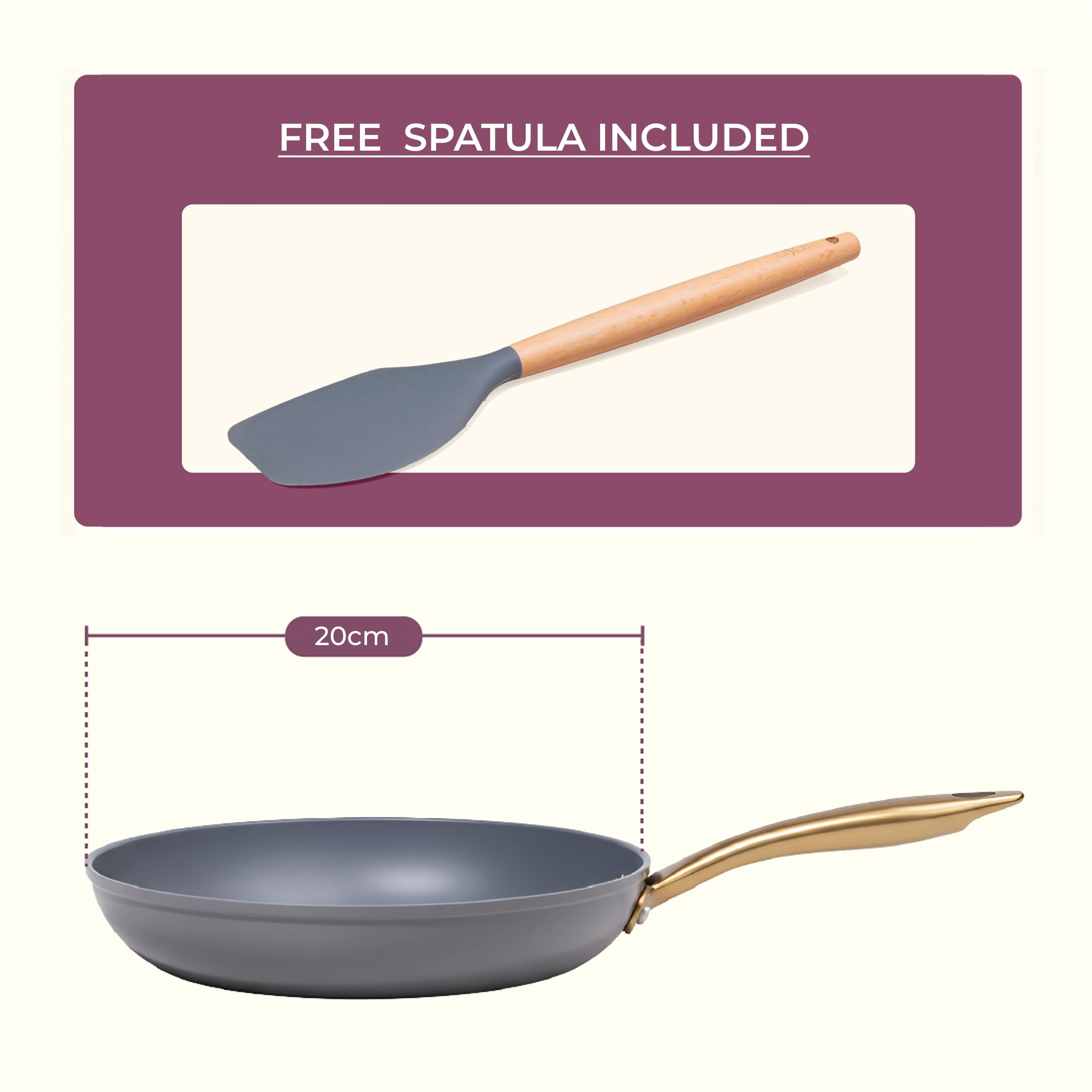 ASAI CERAMIC Non Stick Frying Pan 20cm with Silicone Spatula | 100% Toxin Free, No PFAS, PFOA, PTFE | Superior Swiss Ceramic | Induction Safe | Non stick Frying Pan, Egg Pan, Omelette Pan | Lab Tested 6