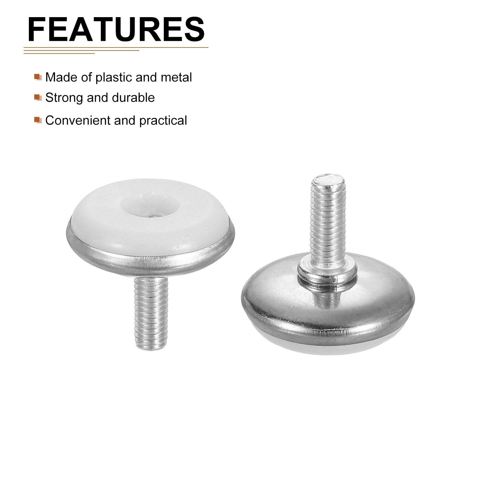 DTGN M6x15x30mm(DxLxOD) Screw on Furniture Glide Leveling Feet - 10Pack - Good for Furniture - Adjustable Thread Furniture Levelers - Silver 4