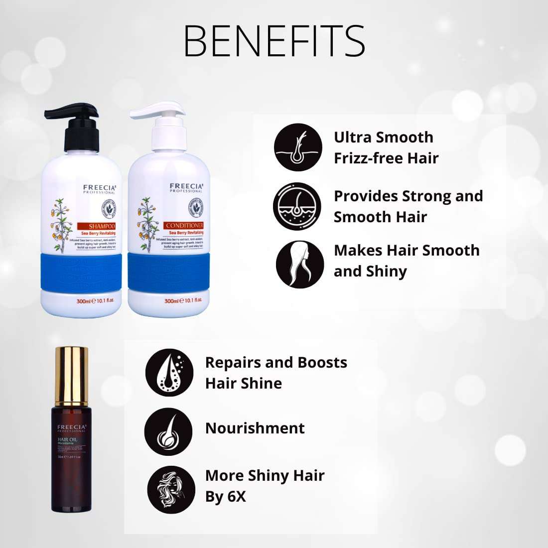 FREECIA Professional shampoo conditioner serum combo, hair care kit/for dry/frizz/brittle/nourish scalpe add volume, dryness brittle hair, for all hair type 3