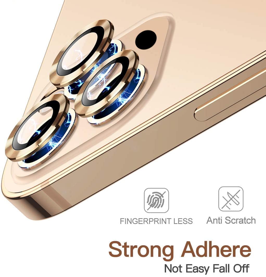 MobileZon Compatible for iPhone 14 Pro Max / 14 Pro Camera Lens Protector Tempered Glass Alloy Metal Rings Protection (Gold) 4