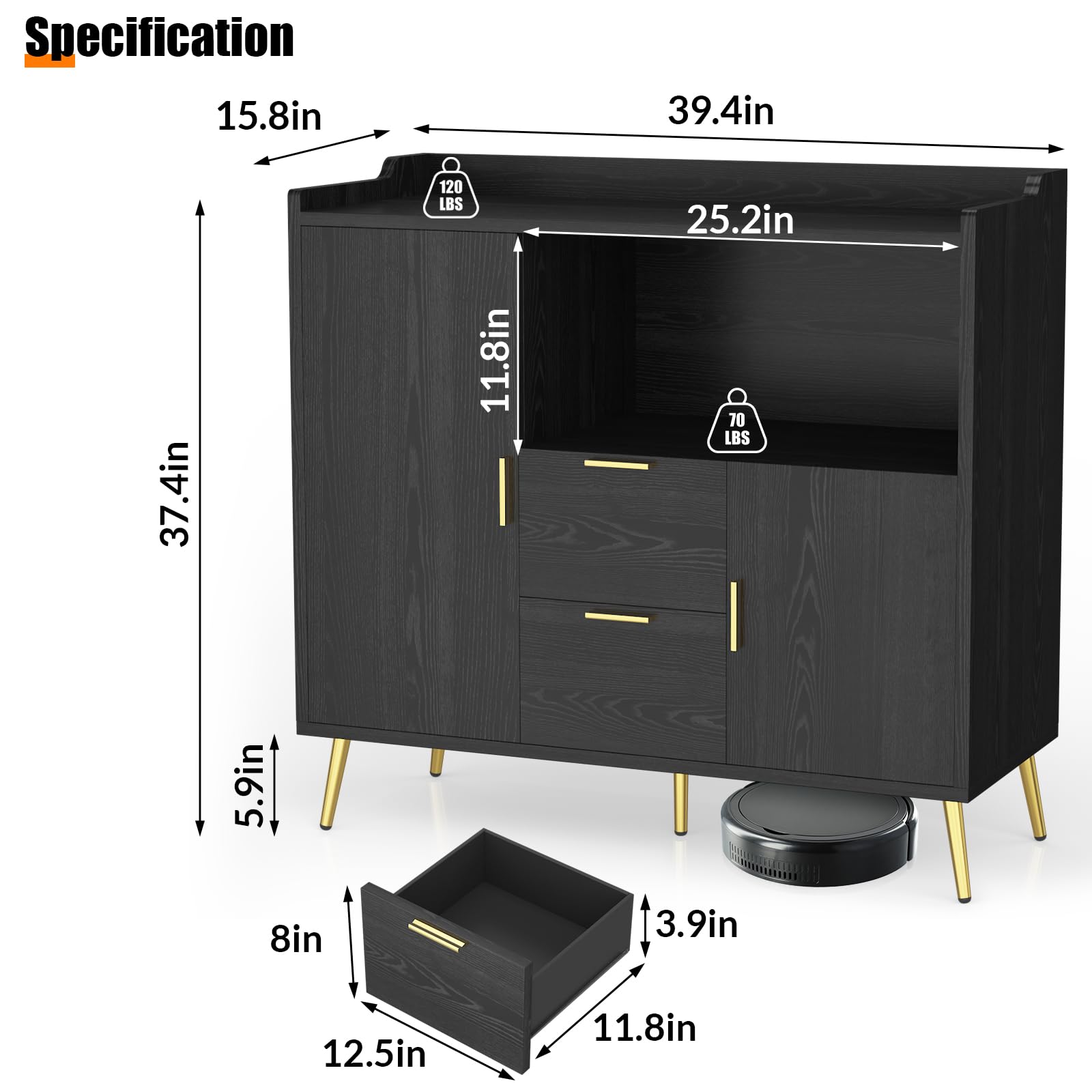 IDEALHOUSE Buffet Sideboard with Storage, Kitchen Storage Cabinet, Coffee Bar Cabinet with 2 Drawers and 2 Doors for Kitchen, Dining Room, Entryway 4