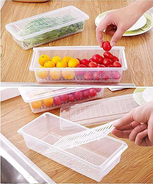 Admiregrha Food Storage Container with Removable Drain Plate and Lid 1500 ml Fridge Storage Box Stackable Plastic Freezer Storage Containers (Pack of 2) 6
