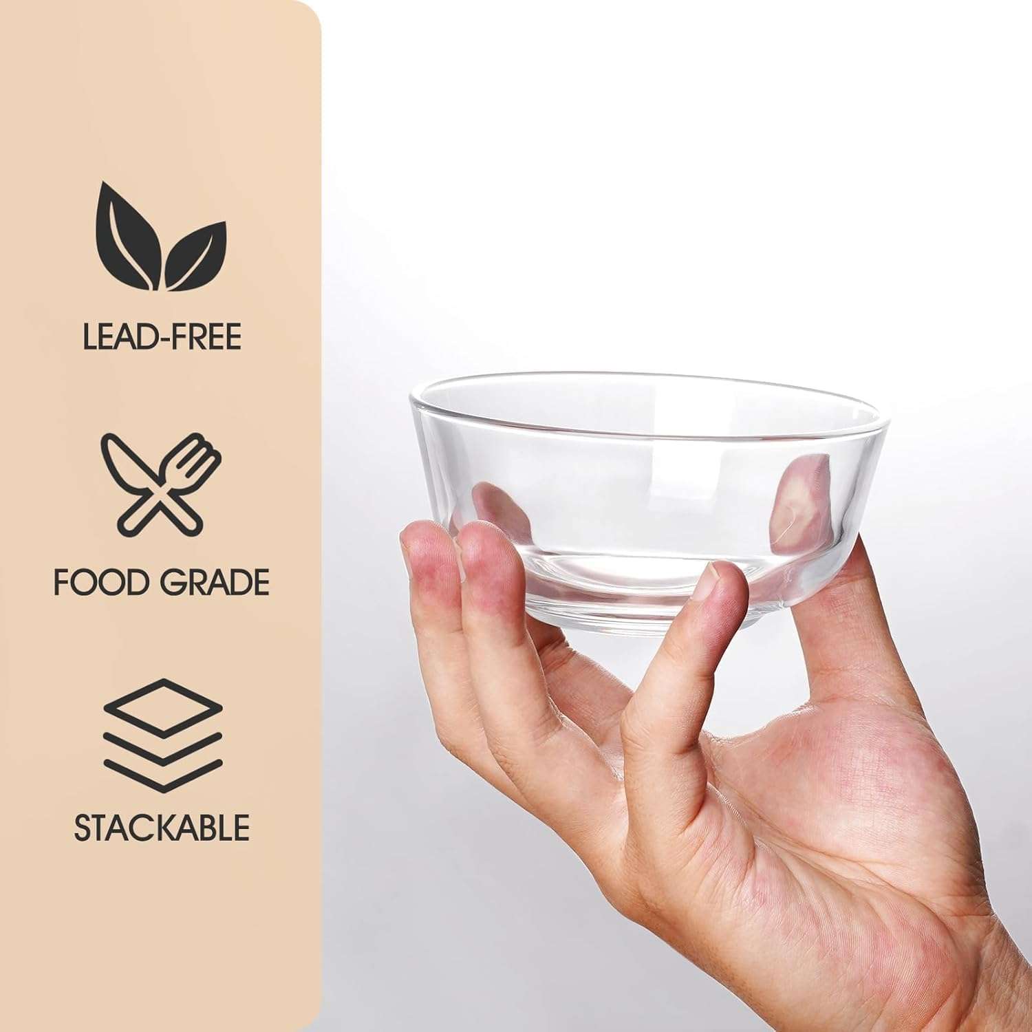 WRINGO Glass Bowl for Kitchen Prep, Dessert, Dips, and Candy Dishes, Cake, Snack Bowl Set of 6 Or Nut Bowl, and Microwave Safe Clear Glass Bowls for Mixing, Storing Size 4.5 Inch 4