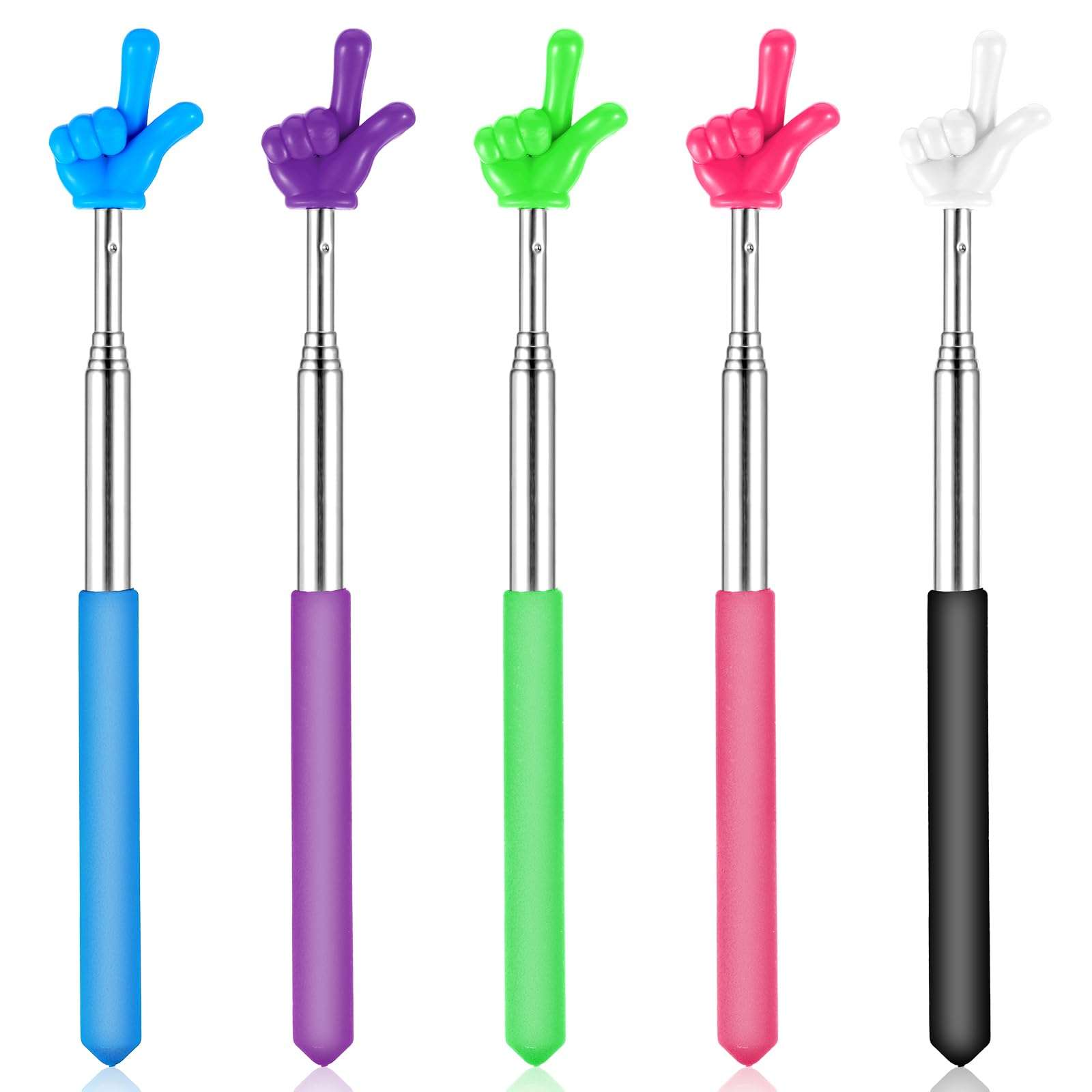 Telescopic Teachers Pointer - 5 Pcs Extendable Hand Pointer Stick, Mini Classroom Finger Pointer Stick for Elementary School Kindergarten and Teacher Supplies Interactive Learning 5 Colors 1