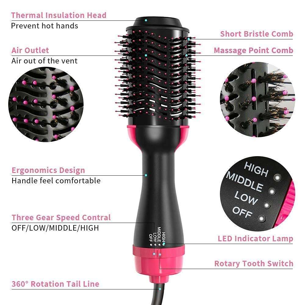NESTIC Sonpal HS Enterprise 1000 Watts One Step Hair Dryer and Volumizer, Hot Air Brush, 3 in1 Styling Brush Styler, Negative Ion Hair Straightener Curler Brush for All Hairstyle | Black 6