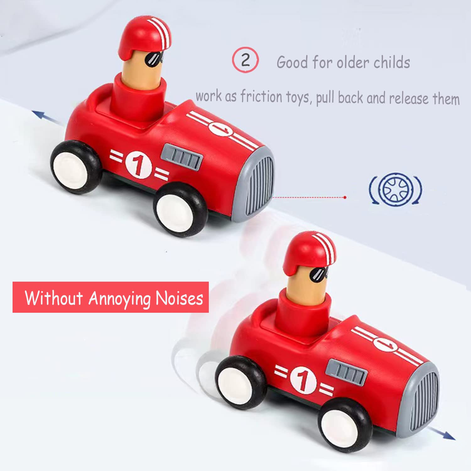 Wallxin 4 Pack Friction Powered Vehicles Cars Toy Push and Go Back for Toddlers Baby Boys Girls 1 2 3 Years Old Gift (Car,Train,Boat,Airplane) 6