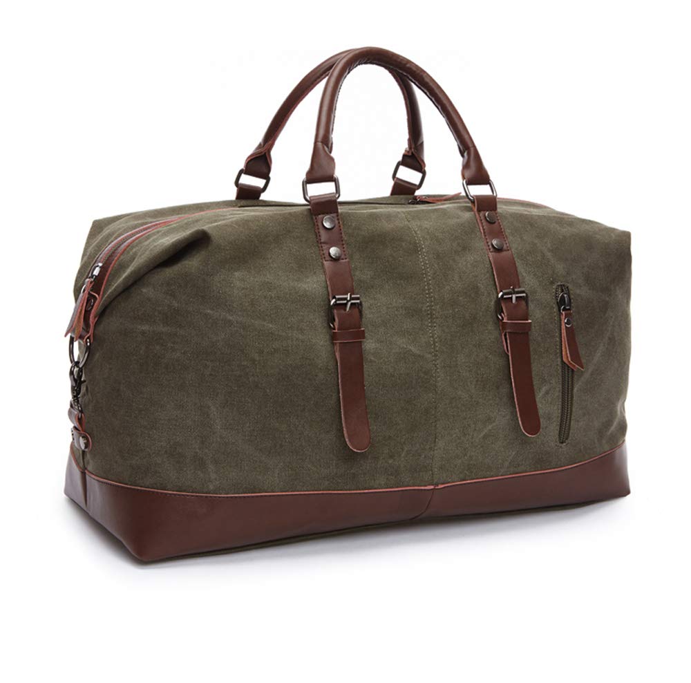 Style Homez American Pure Leather Canvas Weekender Duffle Over Size Luggage Bag, Vintage Style 45 litres Navy Green Color (for Men and Women)
