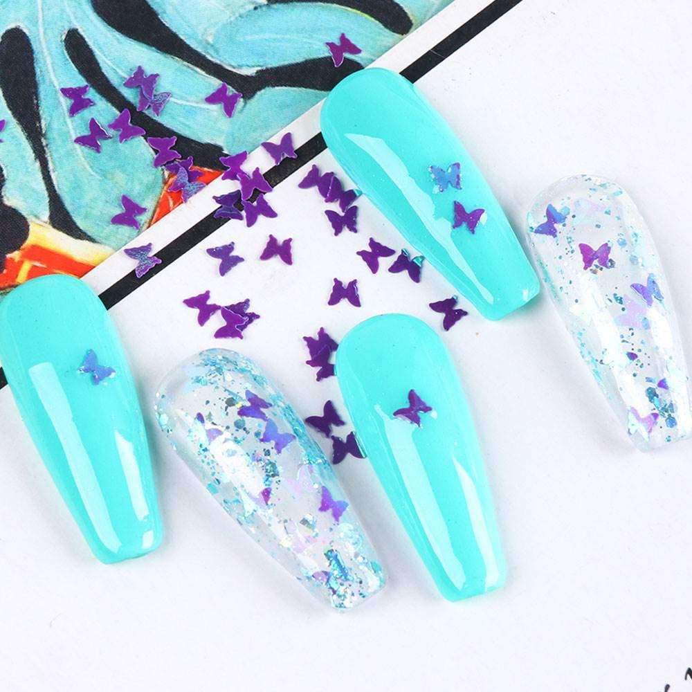 Butterfly Nail Art Stickers Decals Nail Sequins Holographic Glitter Nail Art Accessories Decoration for Women Girls 3D Nail Art Stickers 12 Color/Box 5