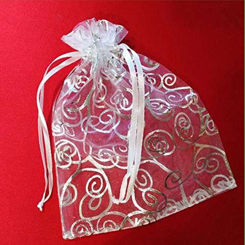 Crafts Organza Gift Bags |10 Bags, White with Silver Details, Size 6"x4.5" 3