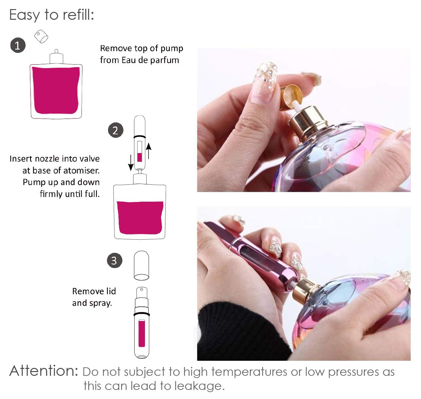 Gadget Hero's Mini Refillable Perfume Atomizer. TSA Flight Approved 5ml Portable Perfume Bottles Sprayer. (Matt Hot Pink) 4