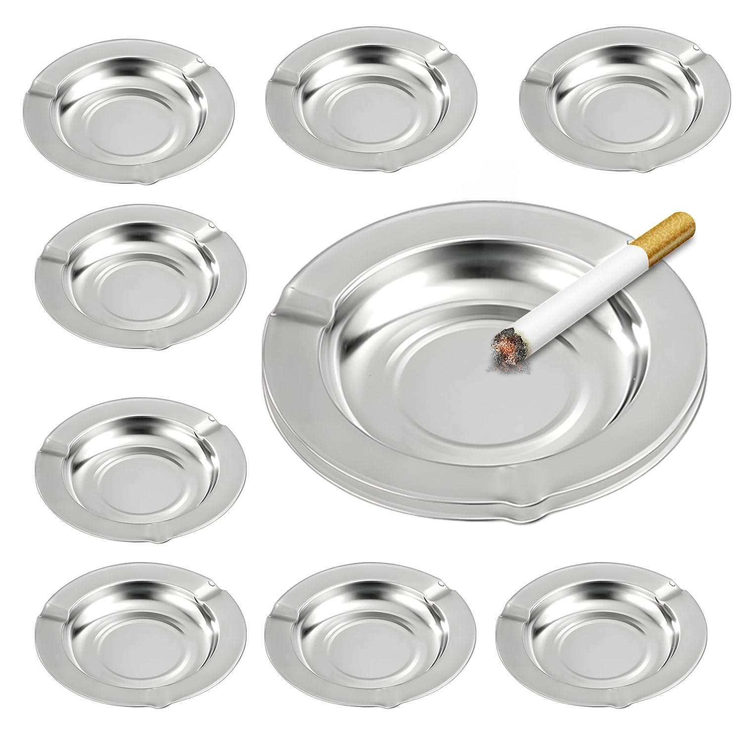 Ash Tray For Cigarettes & Cigar, Joyfulmap 10-Pack Stainless Ash Tray, Disposable AshTray, Portative Ash holder for Indoor/Outdoor, Home, Office, Patio, Restaurant Style,Round 1