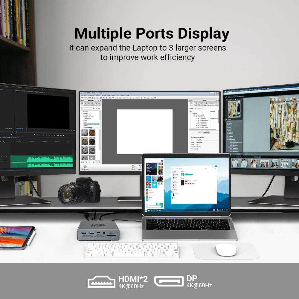 AUIMCE USB C Docking Station Dual Monitor 2 HDMI with Power Supply for Dell/HP/Lenovo/Surface Laptops,16 in 1 Laptop Docking Station with 4k/60Hz Displayport, Ethernet, SD/TF,8 USB C/A Ports 4