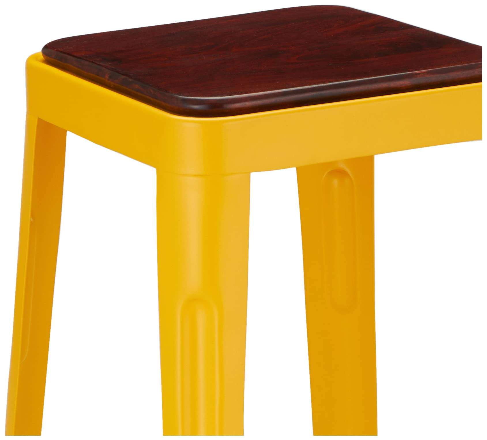 Amazon Brand - Solimo Demmitt Iron 1 Seater Stool with a Wooden Top (Yellow Finish) (Pack of 2) 5