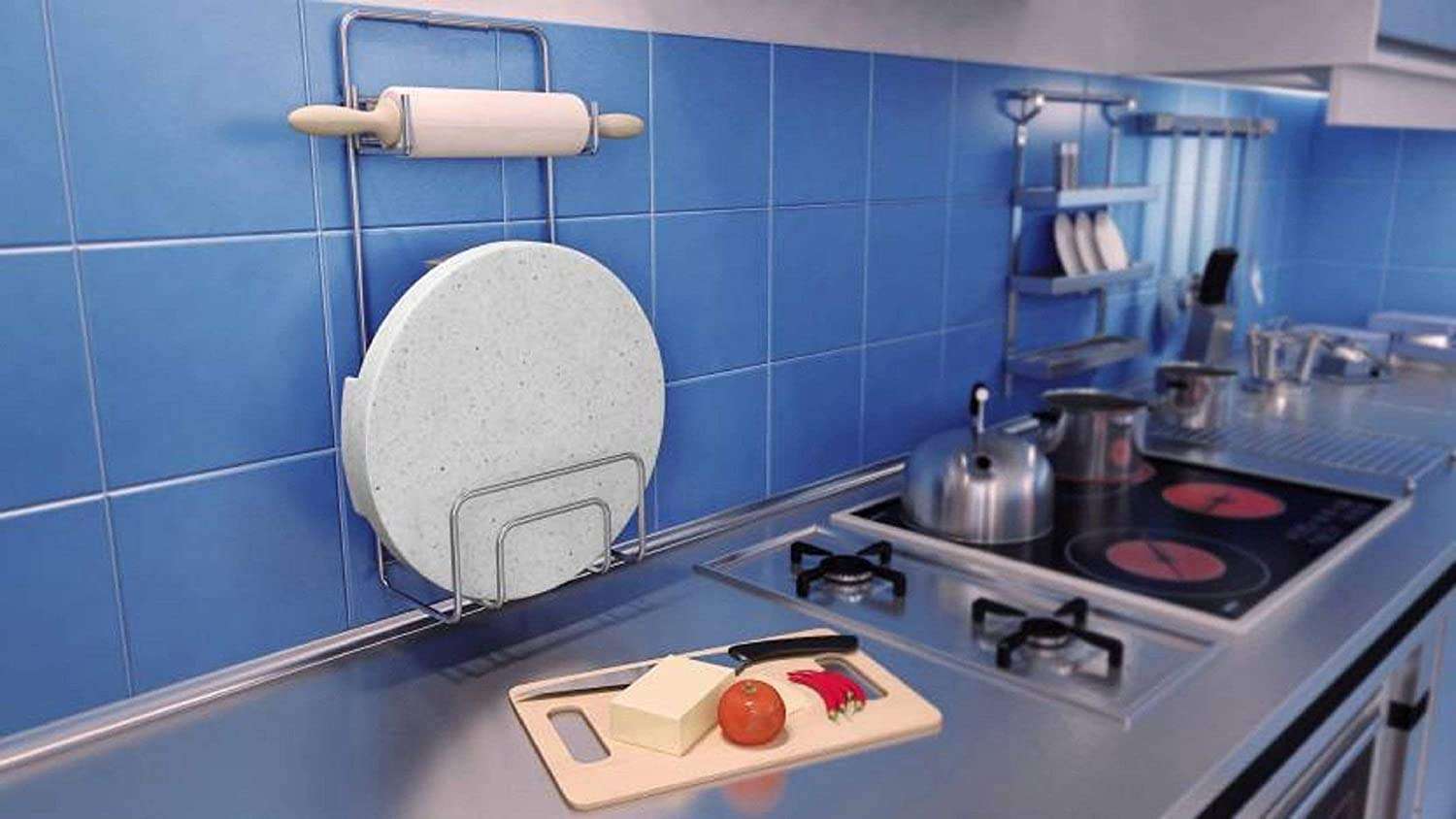 AARBOX Stainless Steel Chakla Belan Stand for Kitchen - 100% Rust-Free Steel Rolling Pin Board Holder Wall Mount (Only Stand Included) 4