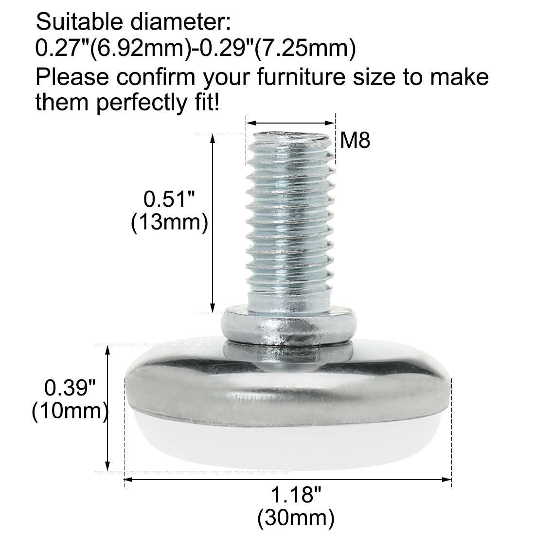 uxcell M8 x 13 x 30mm Screw on Furniture Glide Leveling Feet Adjustable Leveler Pad for Chair Industrial Machine Desk Leg 24pcs 3