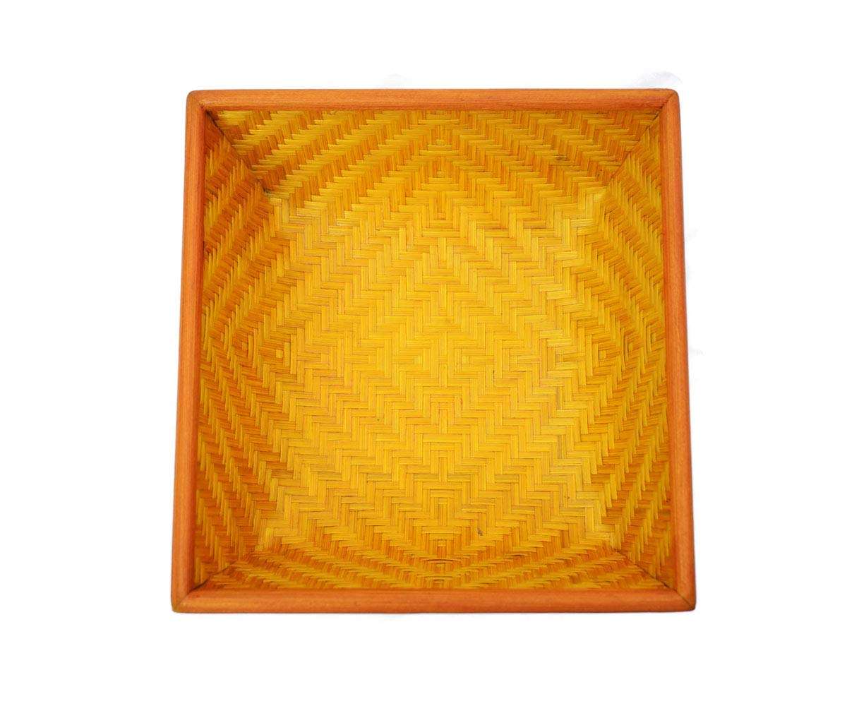 Kadam Haat Bamboo Square Fruit Storage Basket | Food Safe, Non Plastic | Handcrafted Woven Storage Planter Basket for Home Decor, Multi-Purpose for Living Room & Kitchen (2L, Yellow) 4