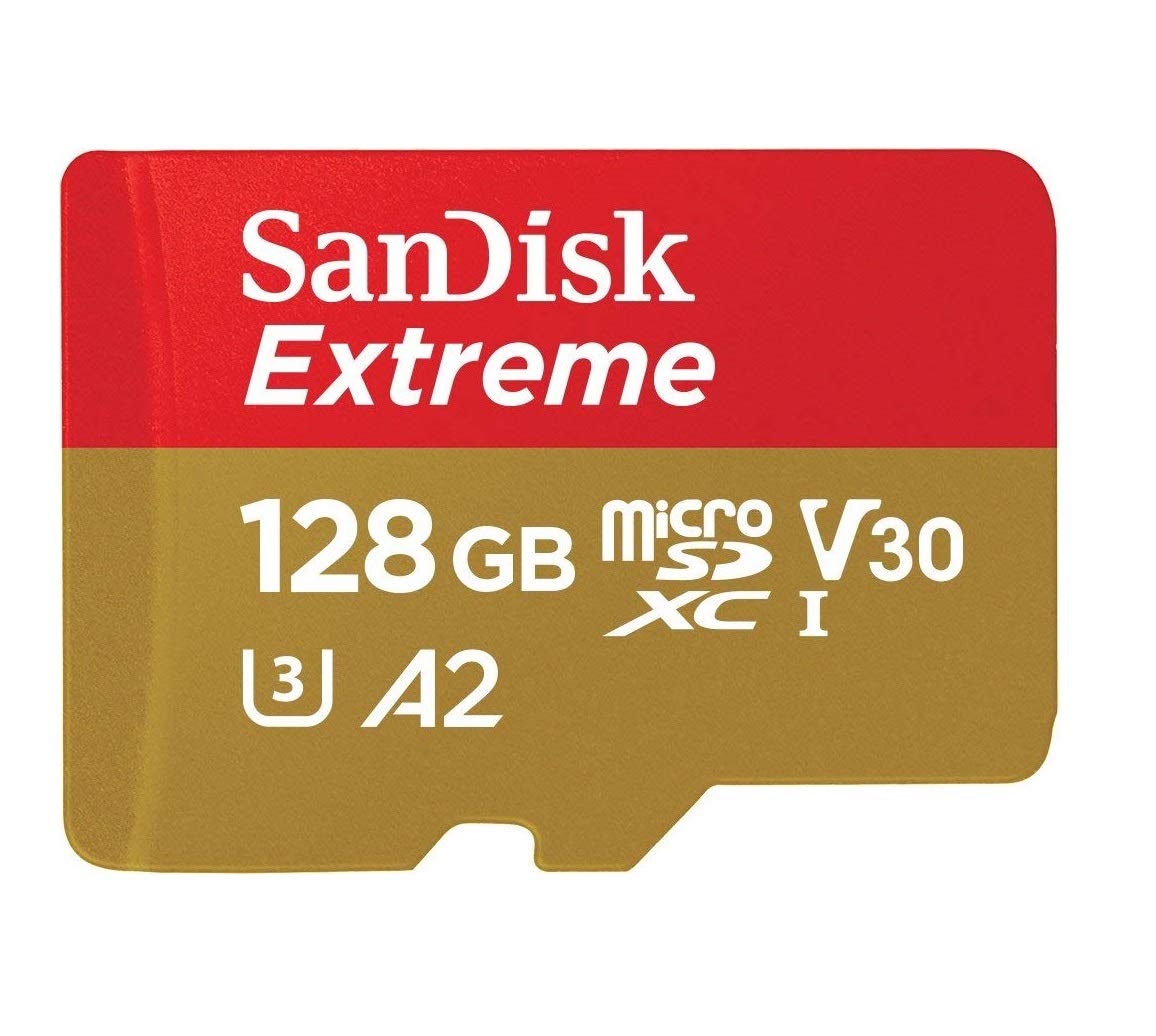SanDisk MicroSDXC 128GB UHS-I Extreme Card Compatible with GoPro Hero (2024) and Hero 13 Action Cameras (SDSQXAA-128G-GN6MN) Bundle with (1) Everything But Stromboli MicroSDXC Card Reader 3