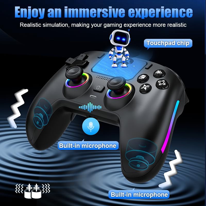 Wireless Pro Controller For PS5/PC/MAC/iOS/Android/Steam Deck, Gamepad with RGB Lights/Hall Effect Joystick Trigger/Vibration/switchable microphone/Programmable/Headset Jack/Touchpad/Replaceable Magnetic Panel (Black) 6