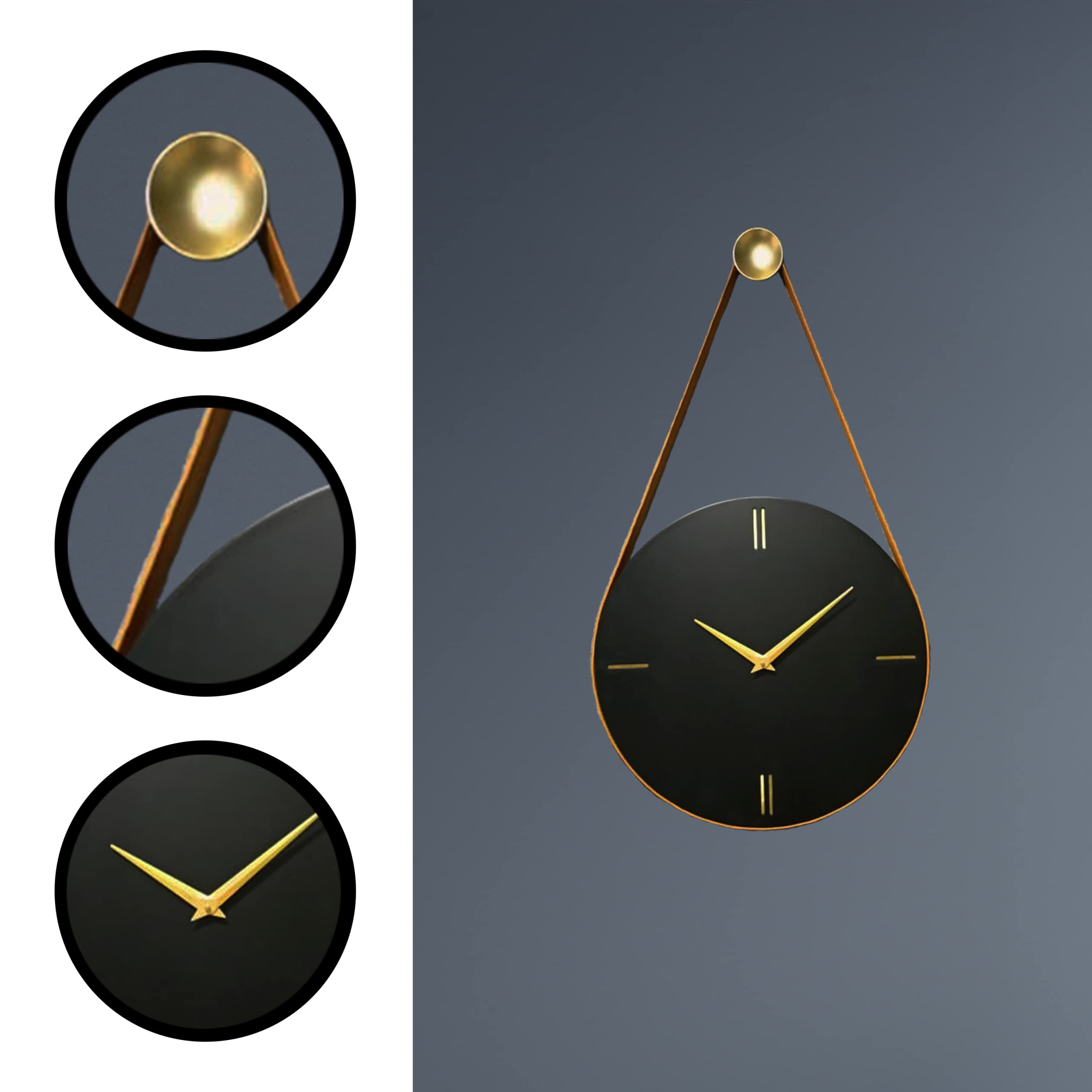 IMAGIHOME Italian Style Morden Minimal Wall Clock | Classic Antique Wall Clock | for Living Study Hall Dining and Bedroom and Stylish Wall Clock | Best for Home Decor and Interior Designing (Wooden , Brass , Leather) 5