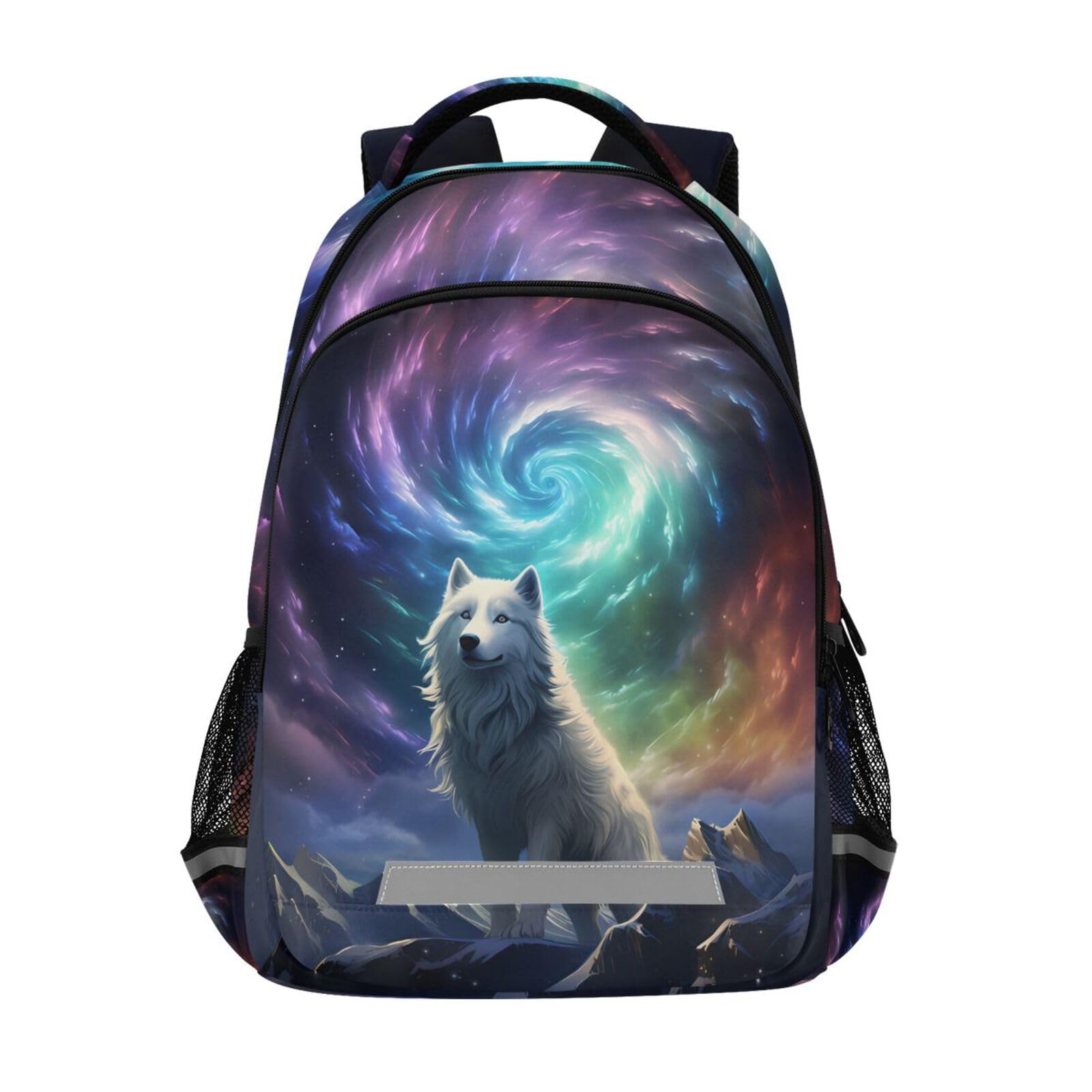 Wolf Backpack for Students Boys Girls Wolf with Galaxy School Bag Travel Daypack Rucksack 1