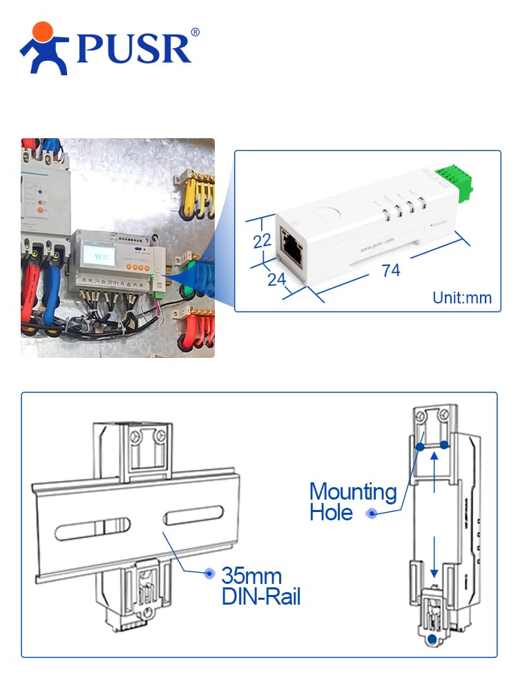 PUSR Din Rail Tiny Size RS232 to Ethernet Converter Serial Device Server Modbus Gateway Modbus RTU to Modbus TCP at Command Built-in webpage USR-DR132 5