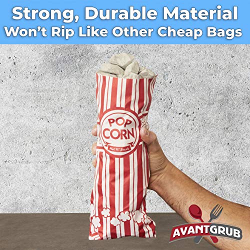 Leak-proof, Grease Resistant Popcorn Bags 25 Pack. Tear Resistant, Single Serving 2oz Paper Sleeves in Nostalgic Red/White Design. Great Movie Theme Party Supplies, Retro Carnivals & Fundraisers 3