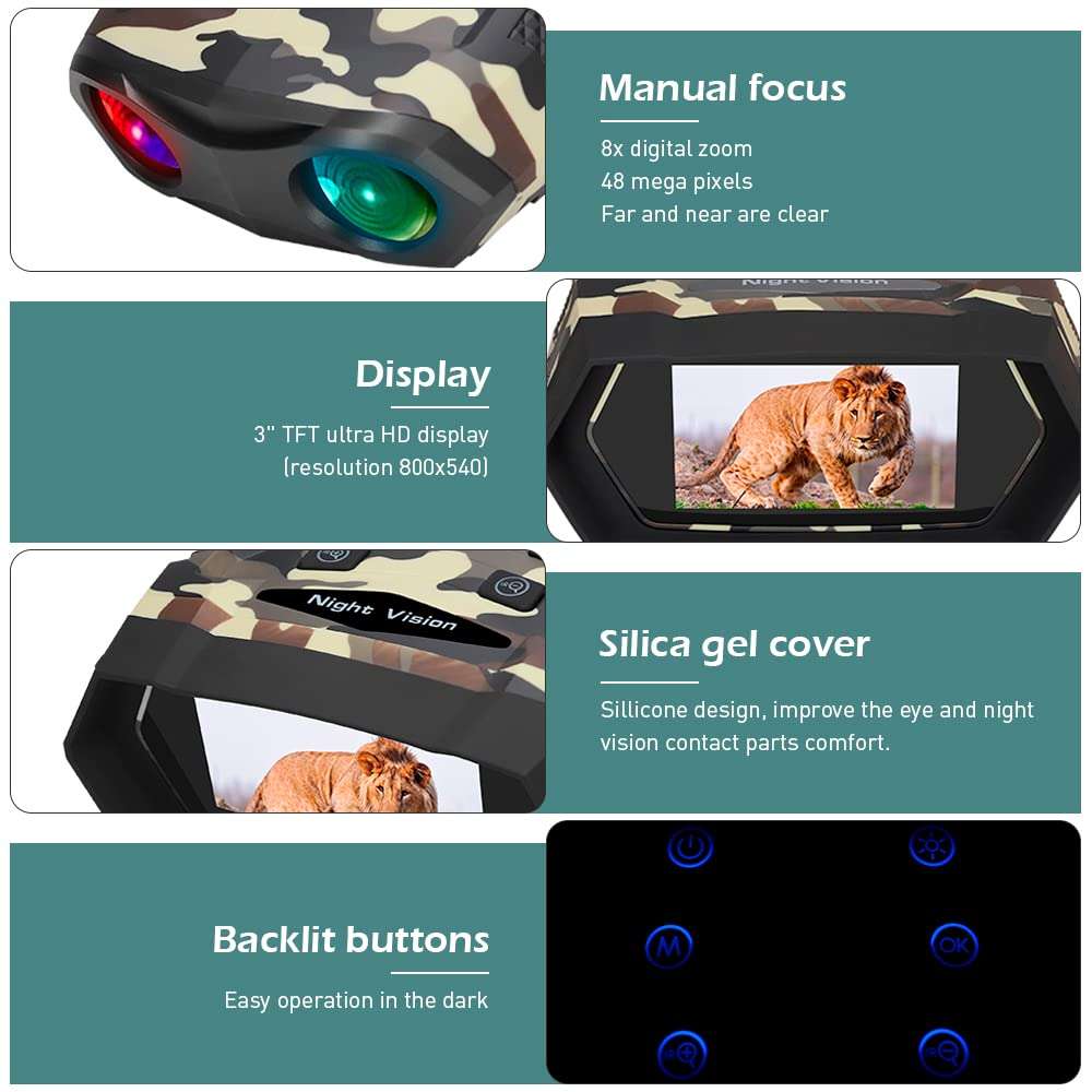 DUEBEL Digital Night Vision Goggles, 4K Night Vision Binoculars for Adults, can Save Photo and Video | 656yd Range, 8X Digital Zoom | Tactical Color Perfect for Hunting, Survival Gear, Security Etc. 6