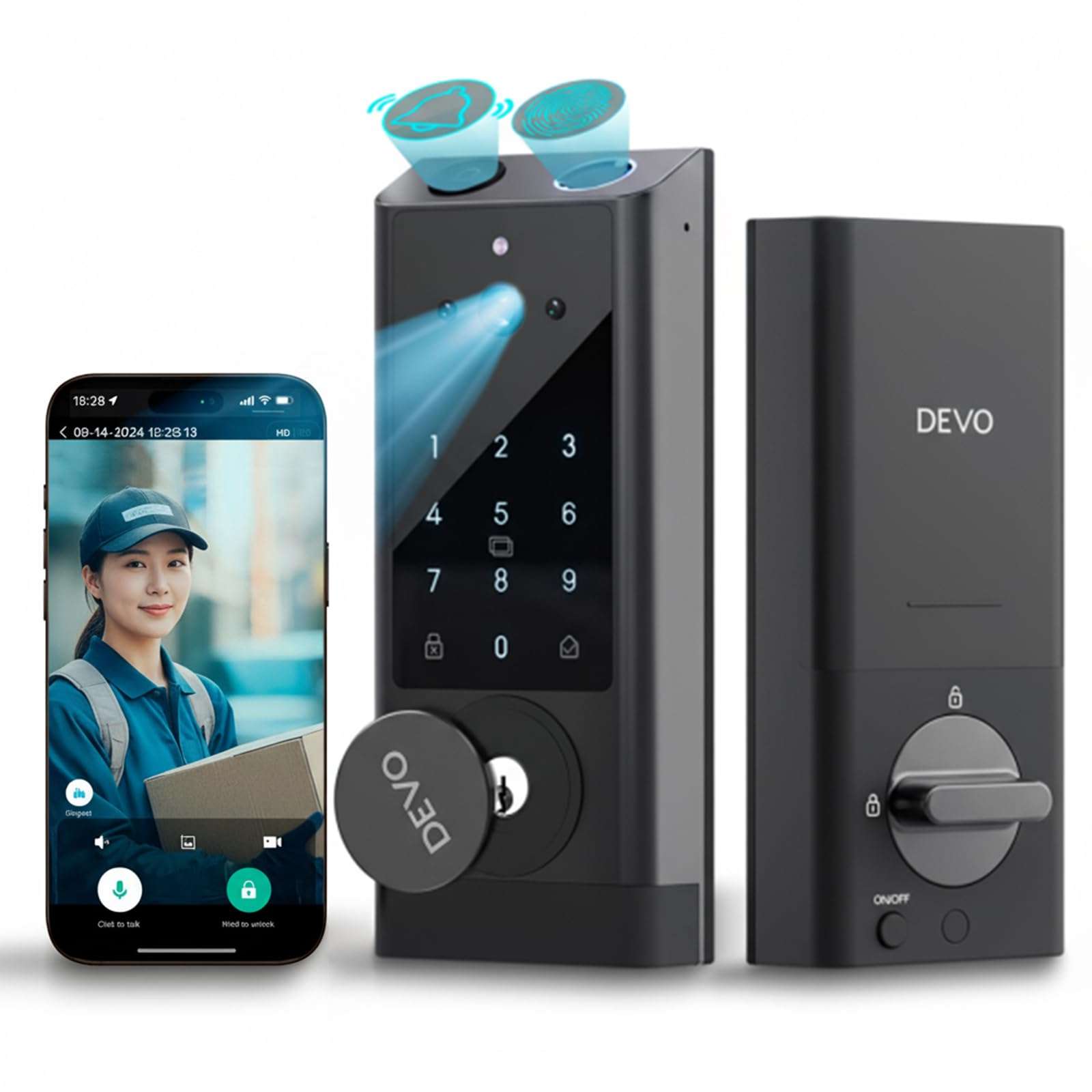 Devo G1 Video Smart Lock with Camera & Doorbell, 6-in-1 Fingerprint Keyless Entry Door Lock for Front Door, App Remote, Auto Locks, Wi-Fi Smart Deadbolt, Easy Install, Waterproof, Black 1