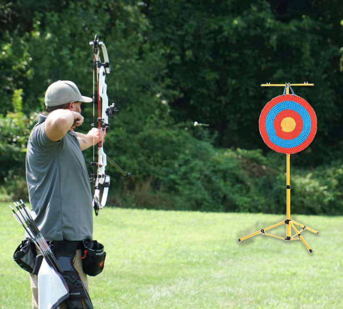 Archery Target Stand for Backyard Targets Shooting ​Adjustable Foldable Adjustable Hanging Traditional EVA Straw Targets Stand Multi-Application Brackets (Yellow Archery Stand) 6