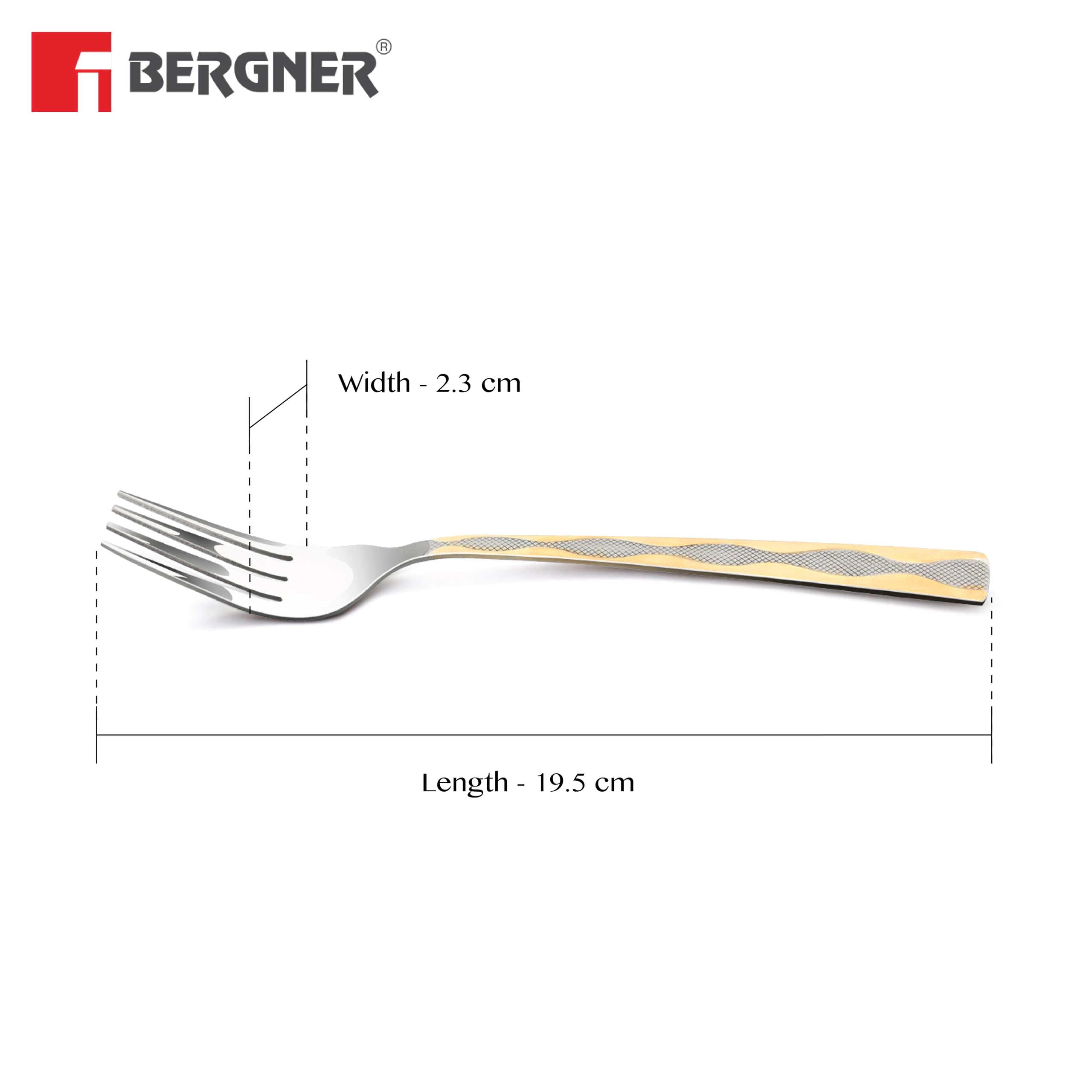 Bergner BE Essentials Tosca Stainless Steel 6 Pcs Dinner Fork Set, 19.5cm Fork, 24k Gold Plating Premium Fork for Home and Kitchen, Durable, Stain Resistant, 2mm Thickness - Silver/Golden 4