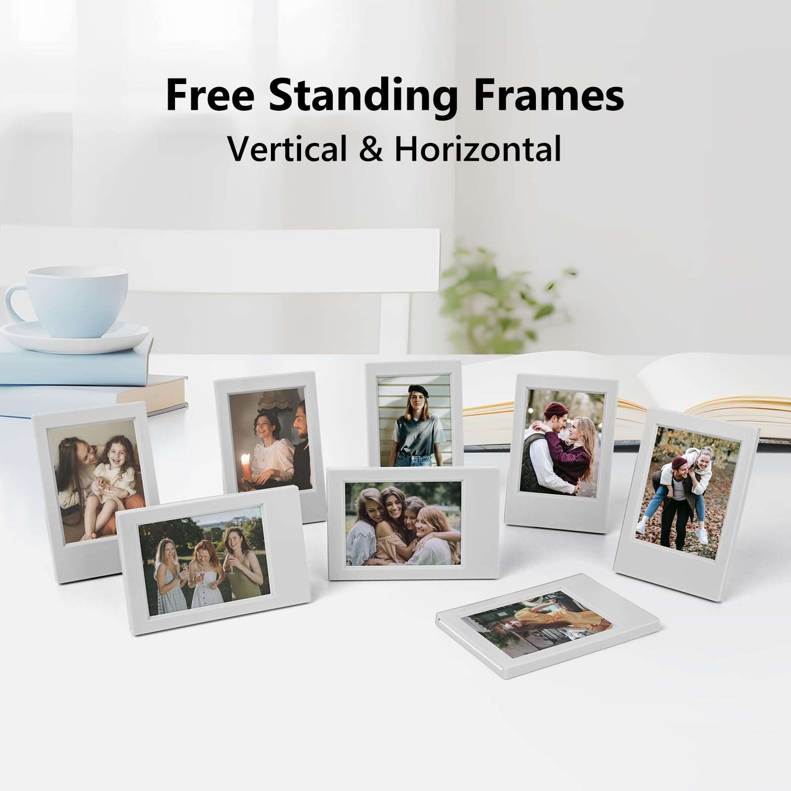 HIYQIN 2x3 Mini Photo Frames - 8 Pack Mini Picture Frames for Fujifilm Instax 3” Instant Film - for Instax Mini 12 11 9 8 99 7s 90 40 EVO SE - Freestanding Photo Holder - Grey 6