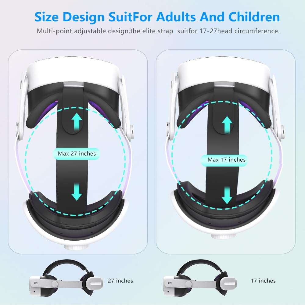 MLemonVR Comfortable Headset VR Accessory for Oculus/Meta Quest 3S and Quest 3, Non-Battery, Dual Knob Adjustable Elite Strap, Lightweight & Breathable, Reduces Fatigue, Support & Balance(White) 6