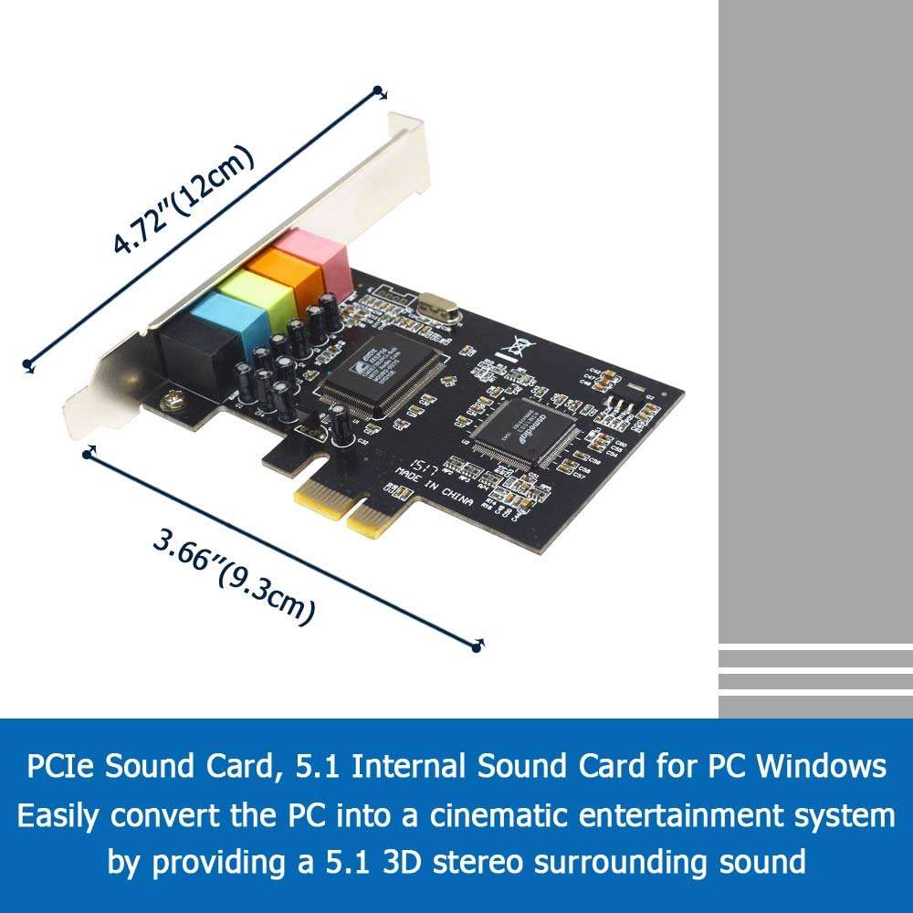GODSHARK 5.1 Internal PCIe Sound Card for PC Windows 8 7 with Low Profile Bracket, 3D Stereo PCI-e Audio Card, CMI8738 Chip 32/64 Bit Sound Card PCI Express Adapter 3