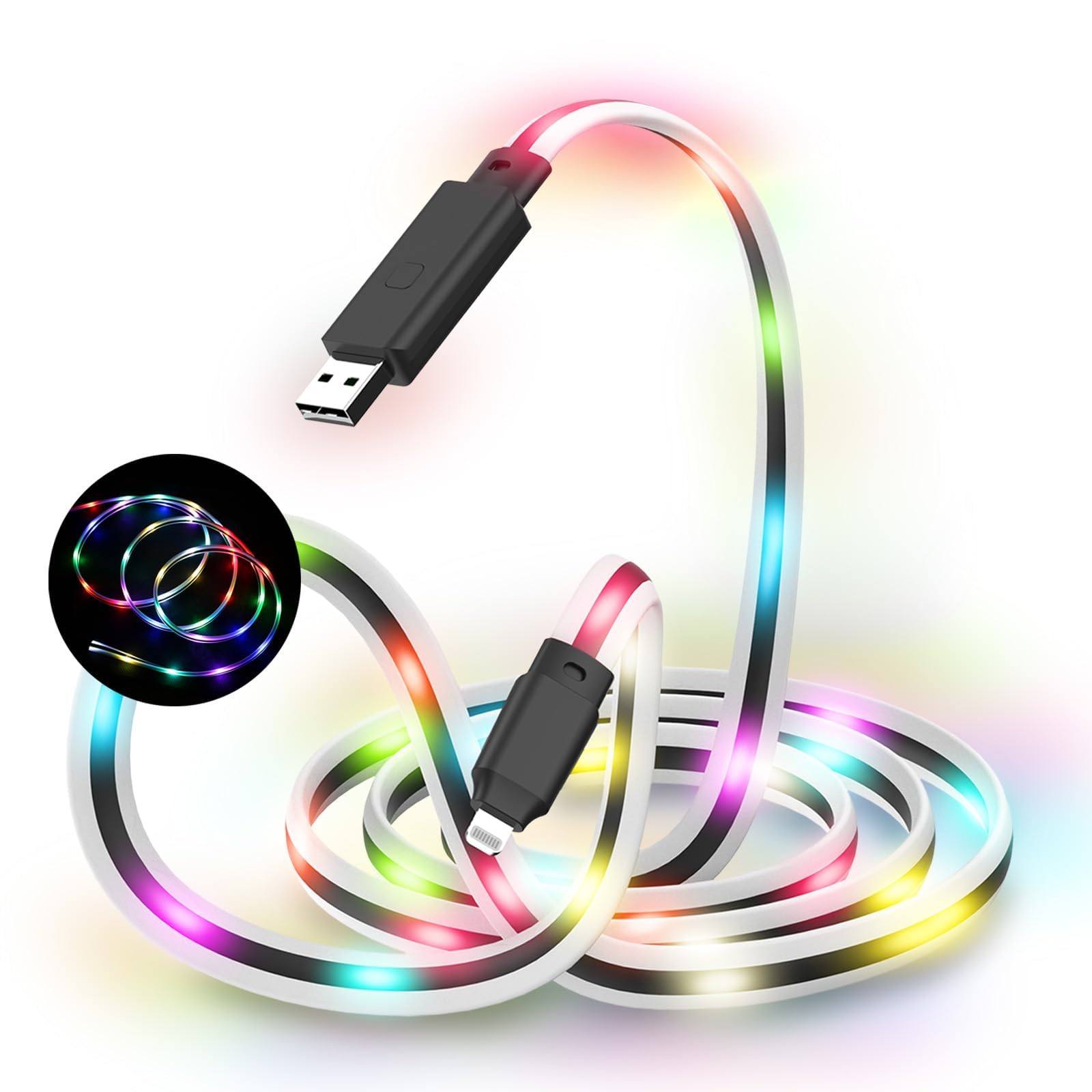 LED iPhone Charger Cord Color Changing Light up iPhone Charger Cable Apple MFi Certified LED Lightning Fast Charging Cable for iPhone 14 13 12 11 Pro Max iPad iPod Touch More (6 ft) 1