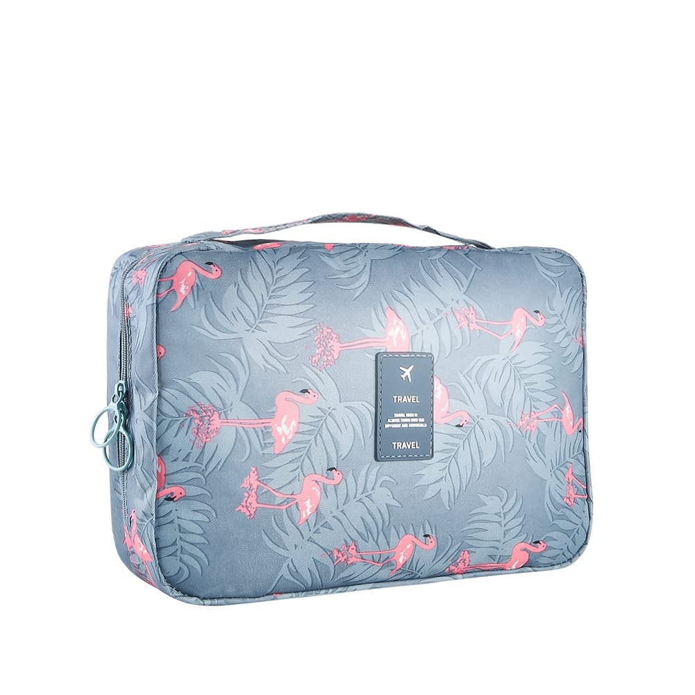 Blibly Waterproof Flamingo Hanging Travel Toiletry and Makeup Cosmetic Organizer Bag for Women (Light Blue, 10.6x7.3x3.3 Inch) 1