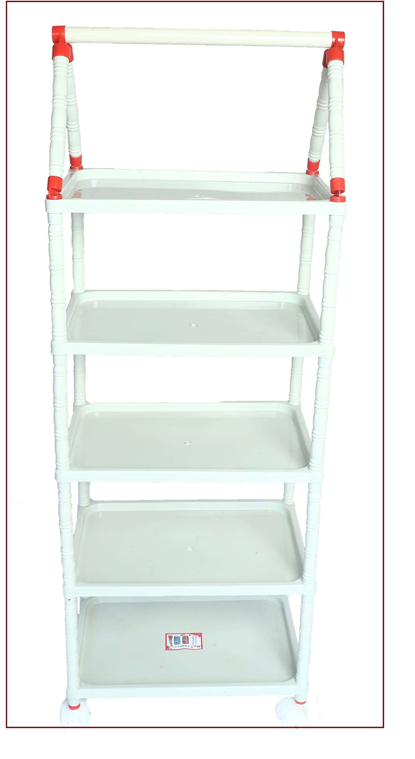 Evoshine® Colorful Design Cartoon Printed Cotton 5 Cabinet Hanging Baby Almirah, Kids Wardrobe, Cloth Organizer, Folding Almirah, Toy Box (Red) 5